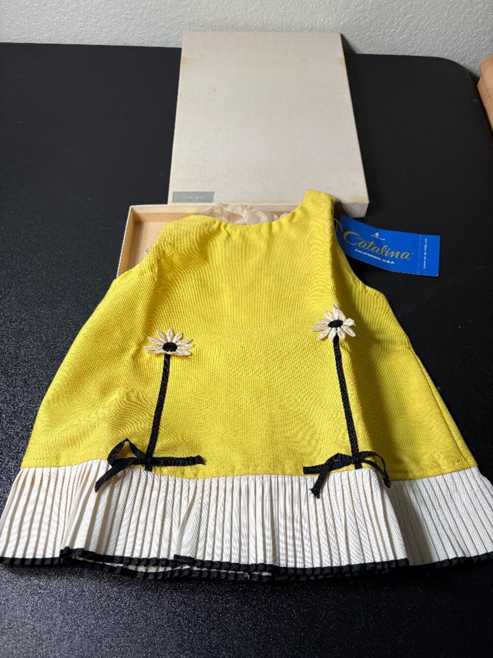 Vintage Toddler Bathing Suit Cover Up by Catalina, CA Yellow w Daisys size 4